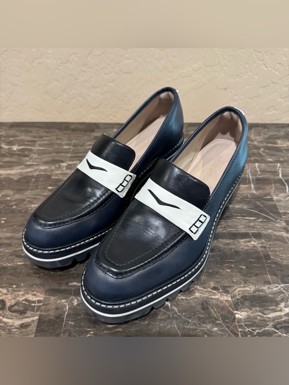 Bernardo Selma Lug Sole Two Tone Leather Loafers